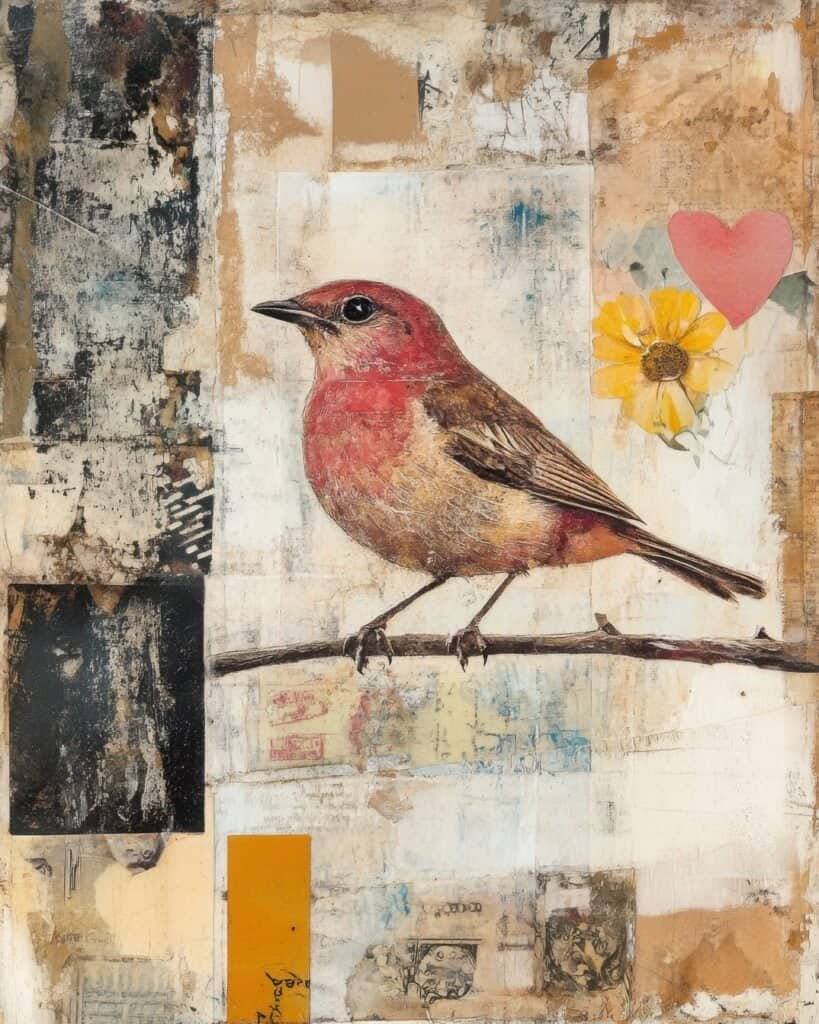 Rustic Robin with Yellow Daisy and Heart