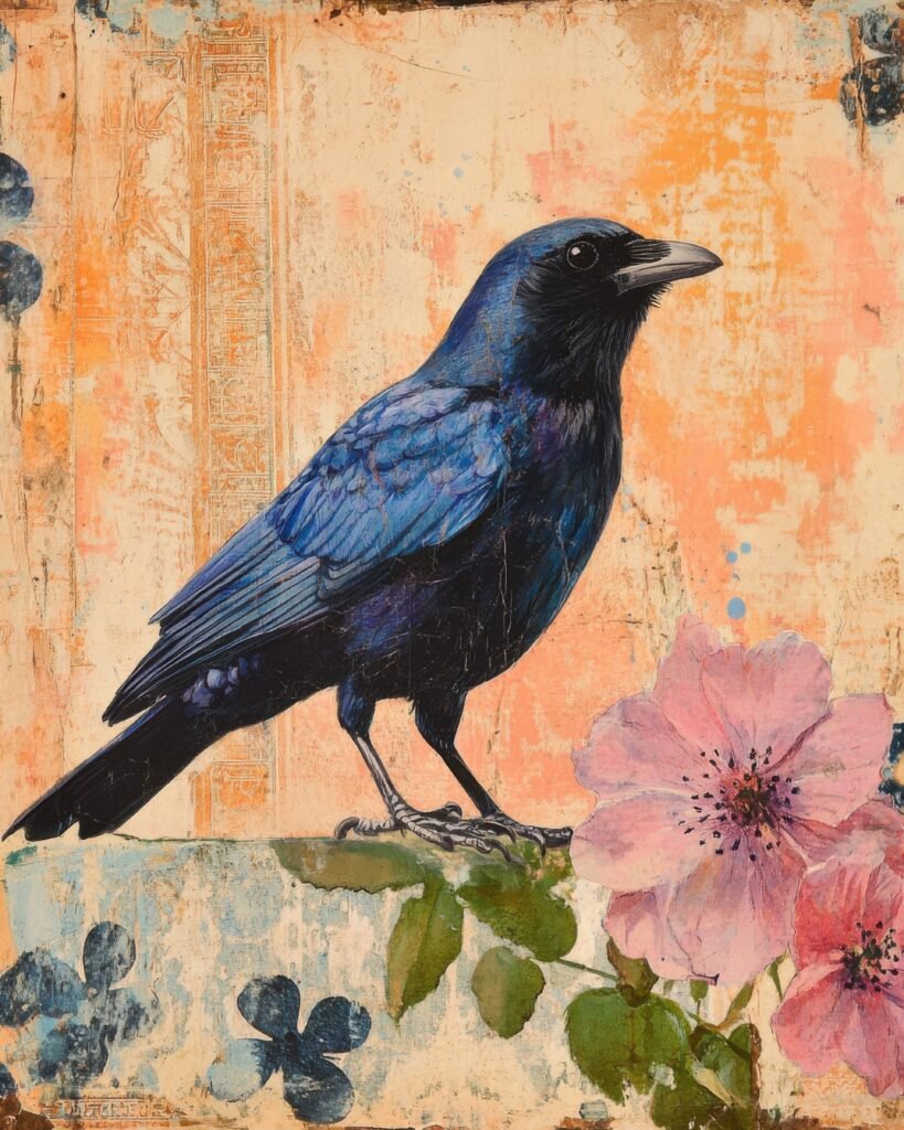 Blue Bird on a Floral Background