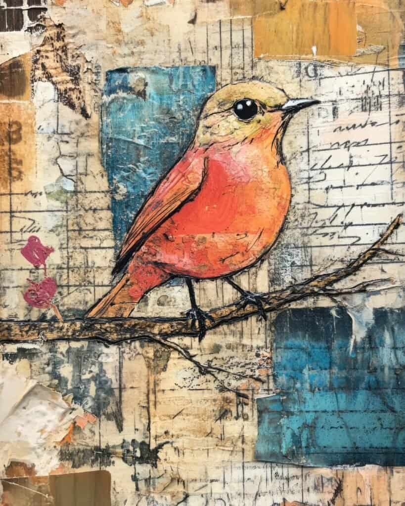 Orange Finch with Vintage Script Details