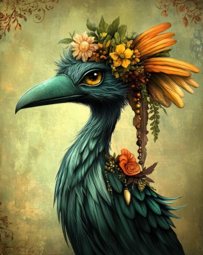 Majestic Bird with Floral Headdress