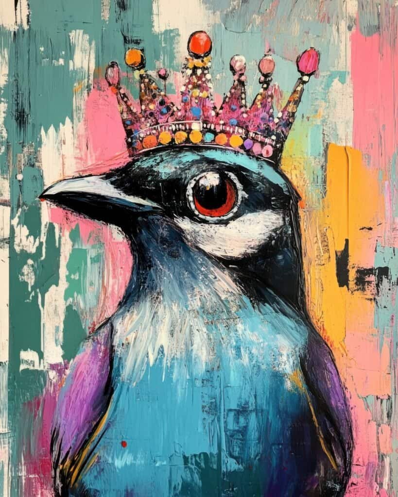 Crowned Bird in Vivid Brush Strokes