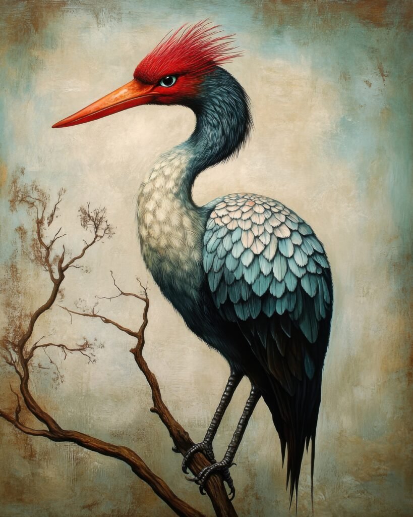 Elegant Crane with Red Crown