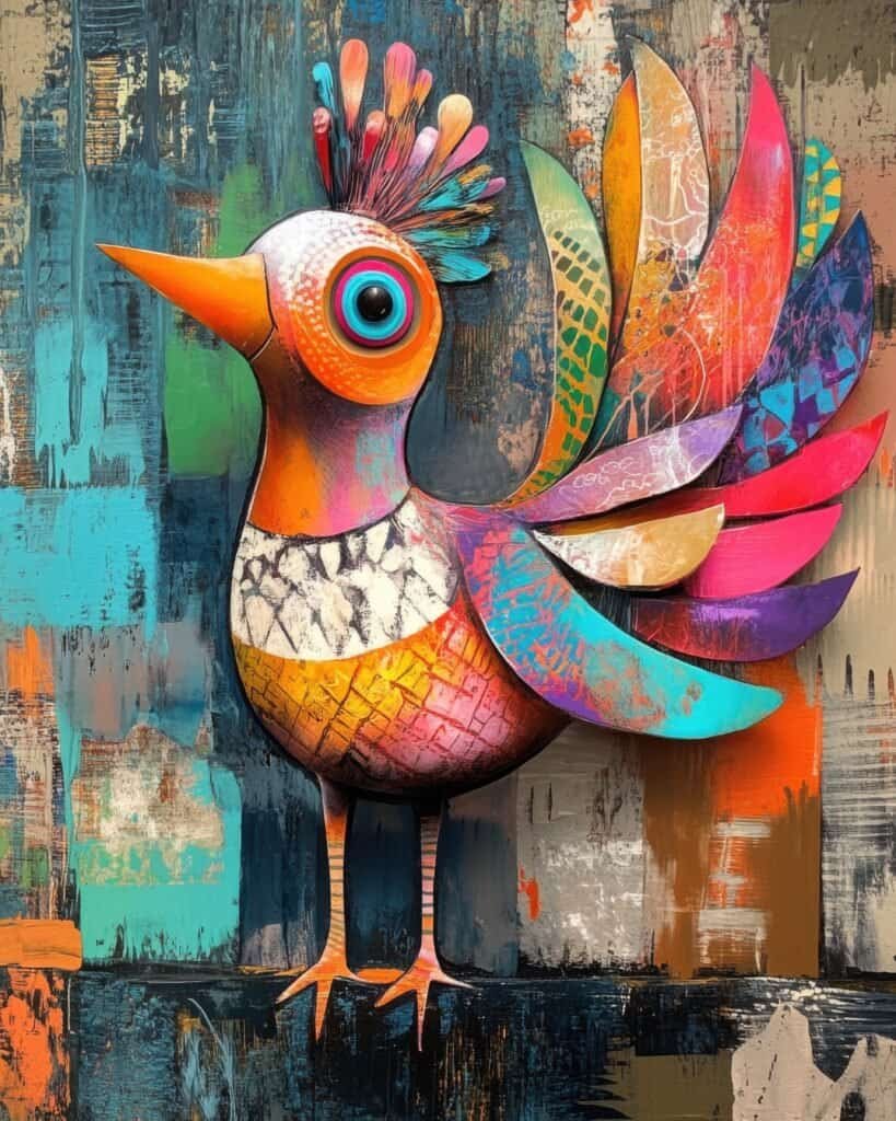 Vibrant Abstract Bird with Rainbow Feathers