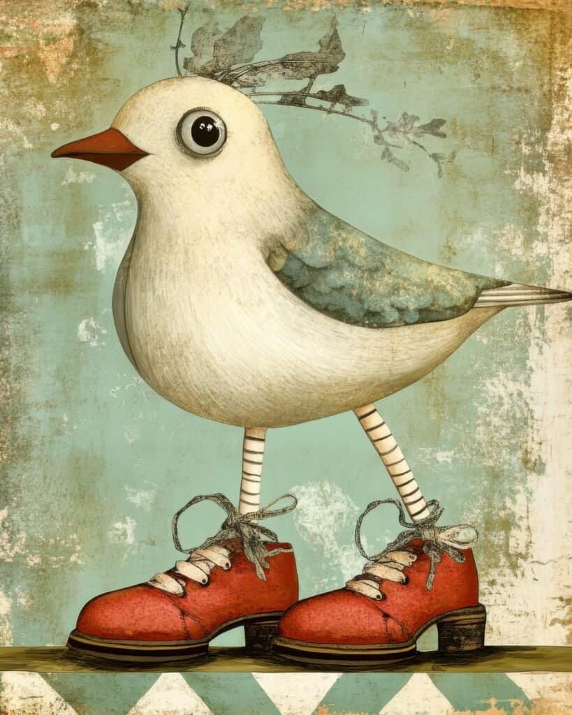 Retro Bird with Red Shoes