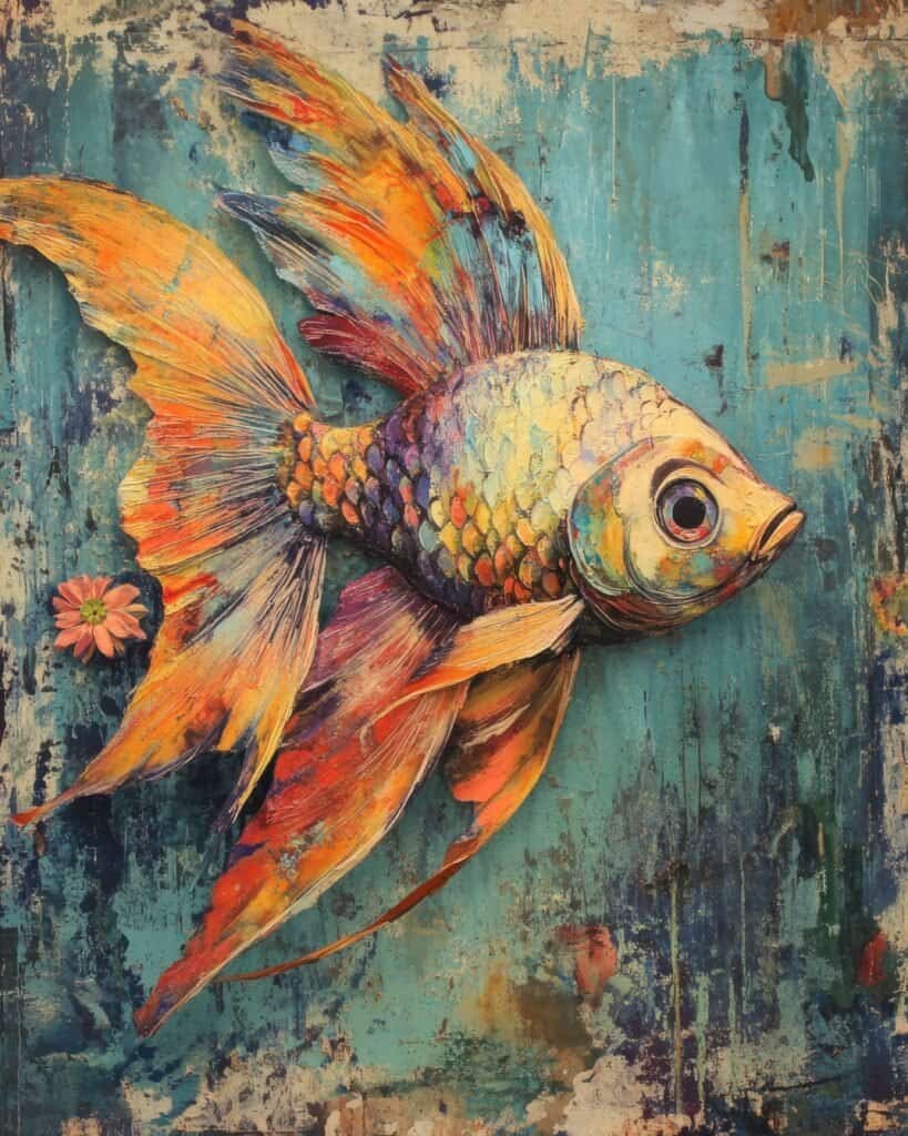 Vibrant Goldfish on Textured Blue Background