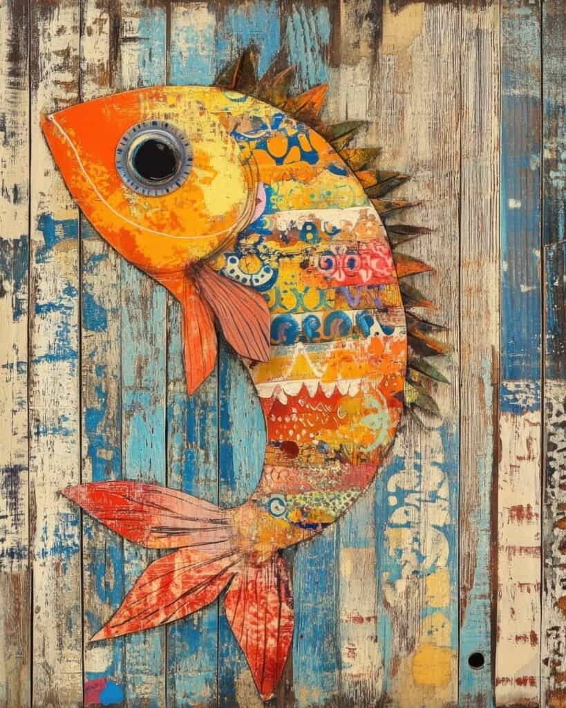 Colorful Fish with Wooden Patchwork