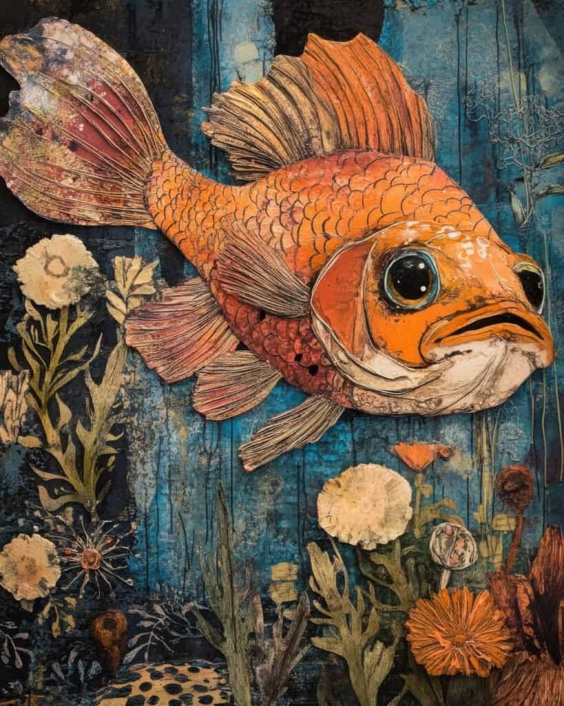 Orange Goldfish with Floral Background