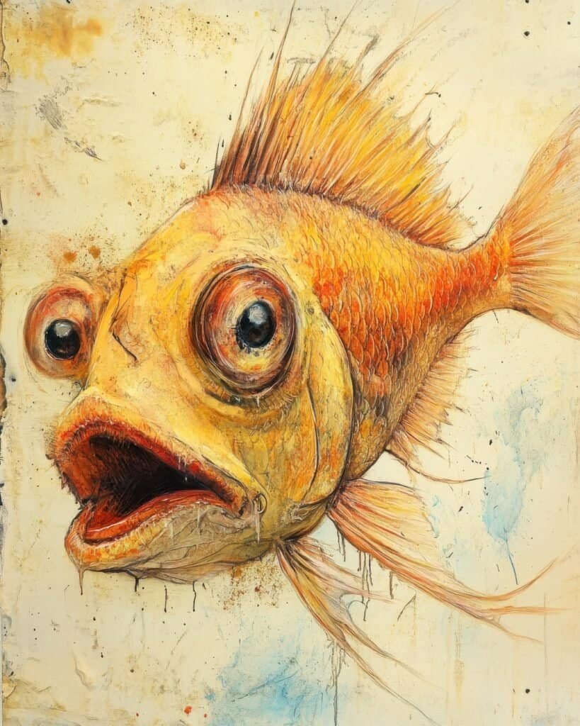 Golden Fish in Watercolor Splashes