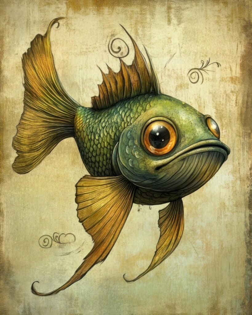 Elegant Green Fish with Spiraled Details