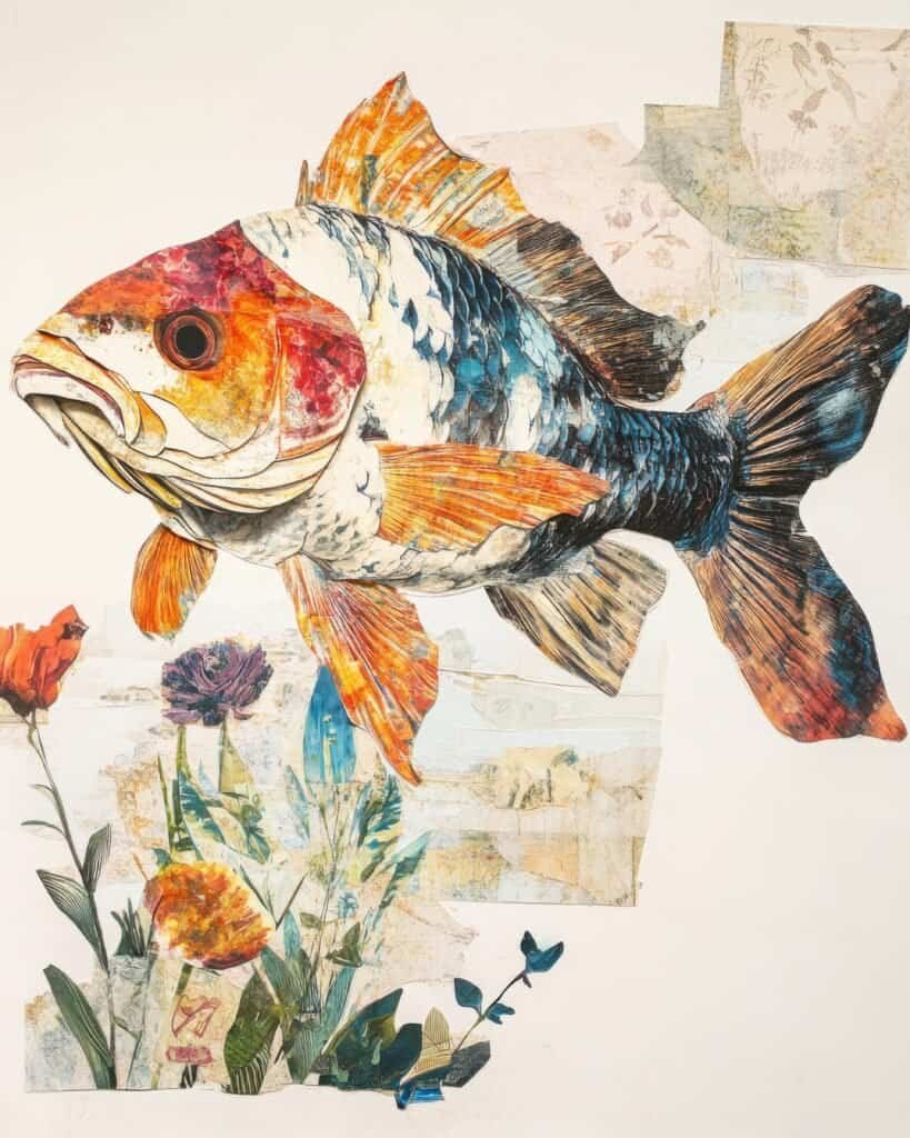 Bright Fish with Collage Background