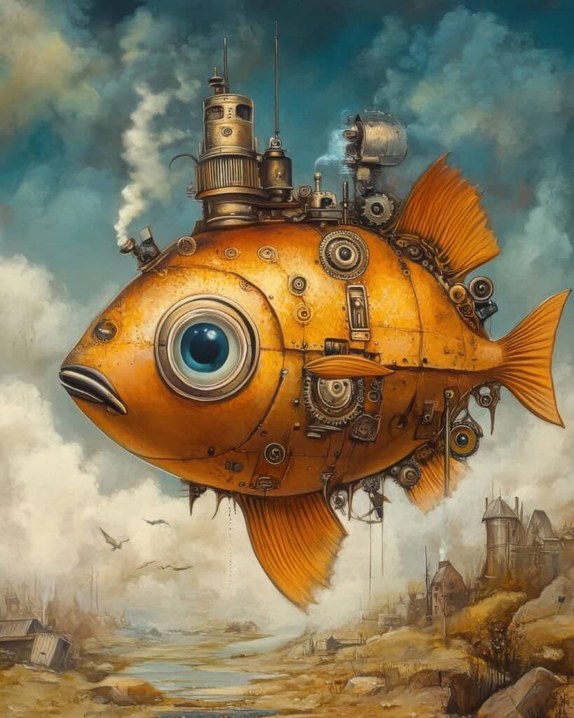 Orange Mechanical Fish with a Vintage Aesthetic