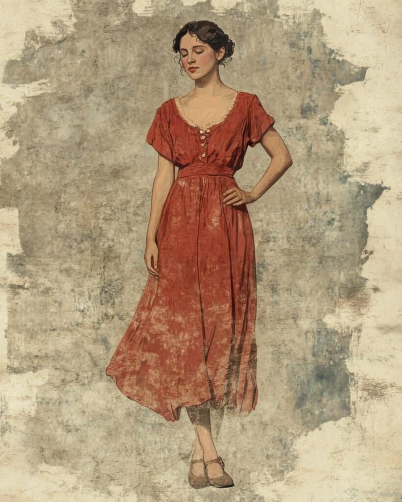 Graceful Woman in a Flowing Red Dress