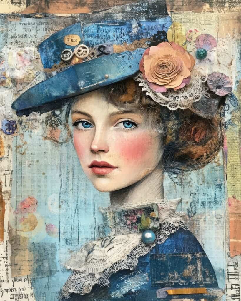 Lady in Blue with a Floral Hat