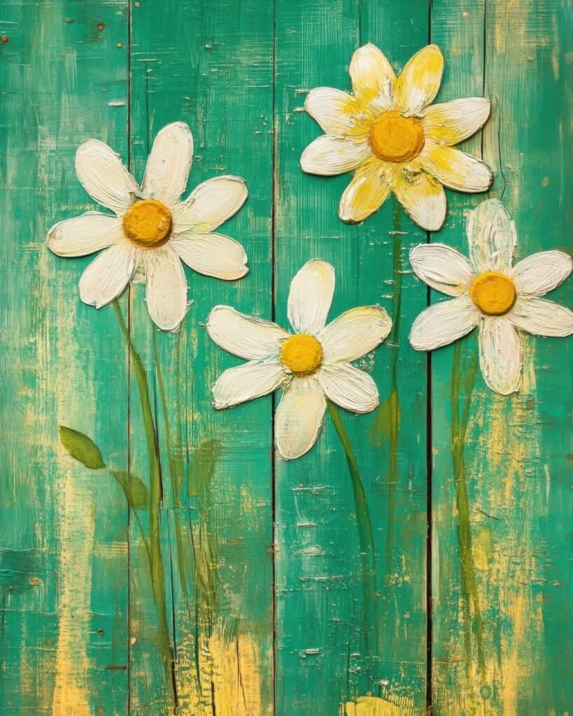 Rustic Daisies on Wooden Background