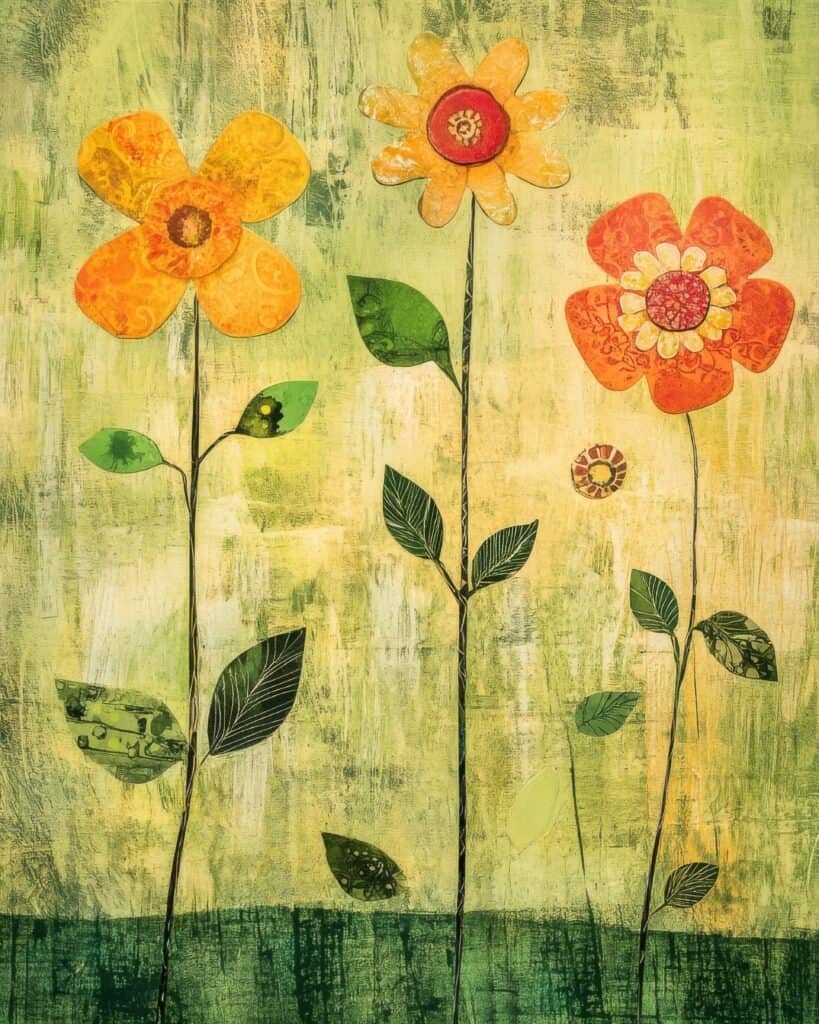 Whimsical Yellow and Orange Flowers