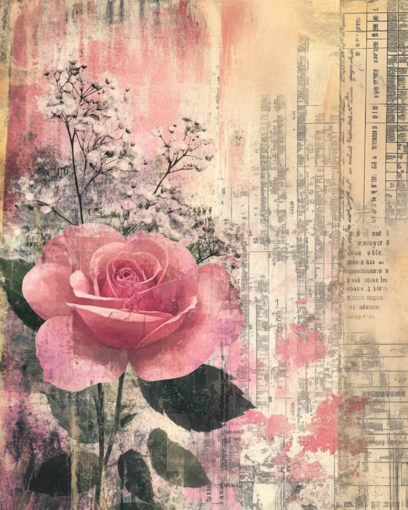 Vintage Rose with Collaged Background