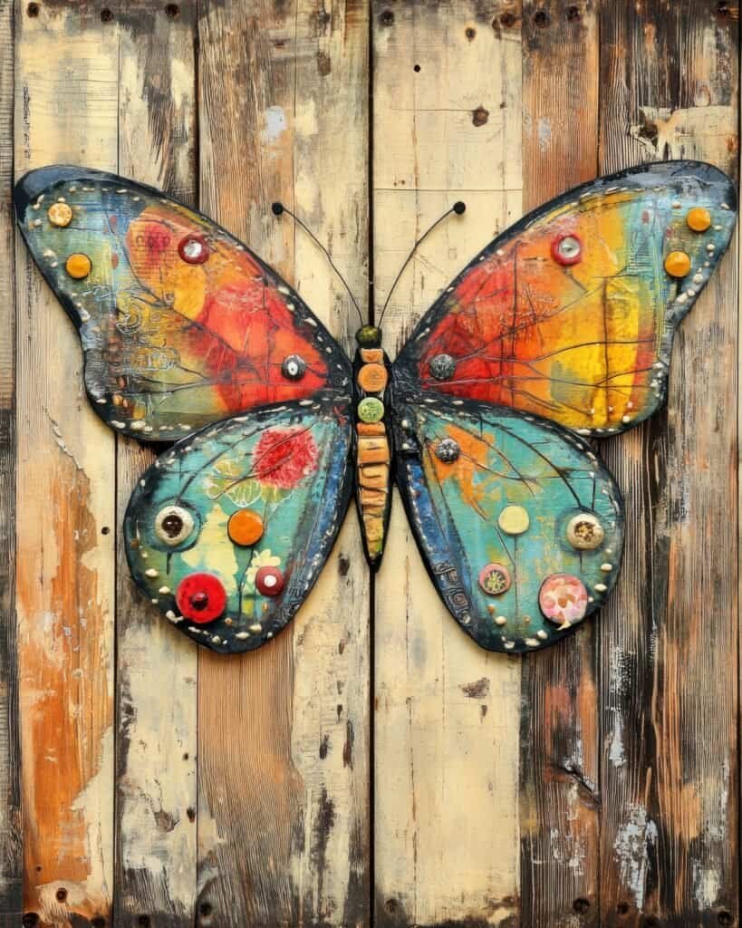 Rustic Butterfly with Textured Wood Background