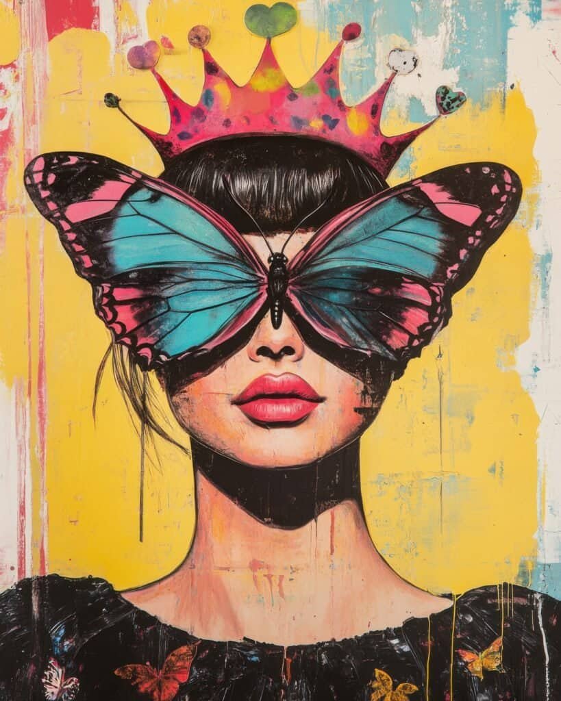 Pop Art Butterfly Mask with Crown