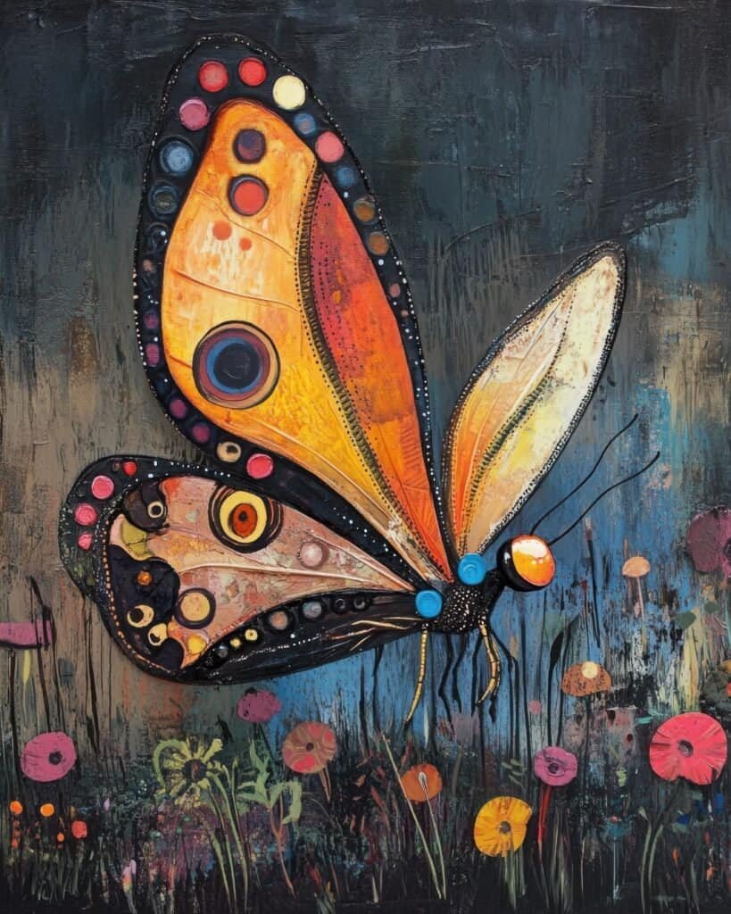 Vibrant Abstract Butterfly in a Field of Blooms