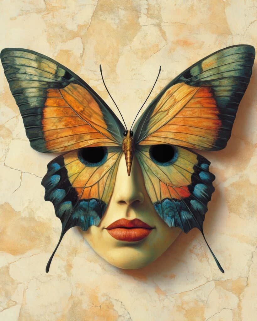 Surreal Butterfly Mask with Hollow Eyes