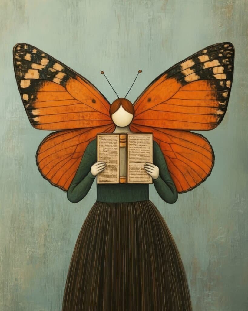 Butterfly Woman Holding a Book