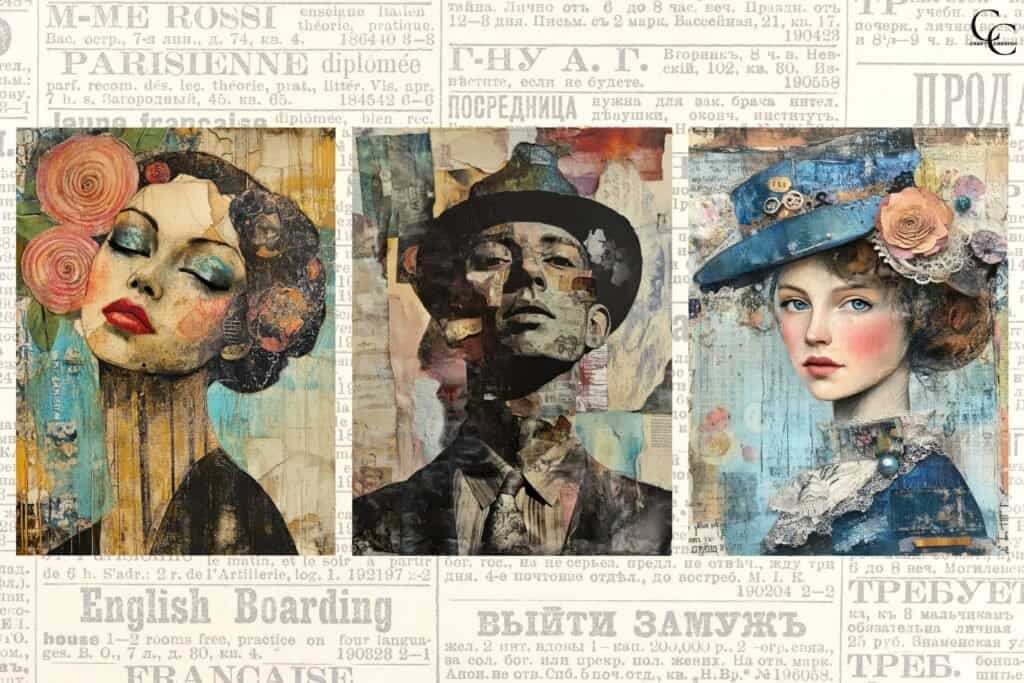 Mixed-Media Vintage Faces Image