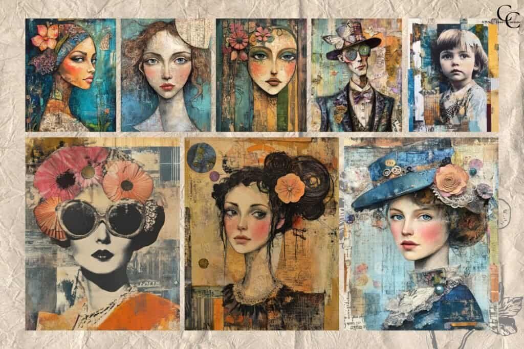 Mixed-Media Vintage Faces Images