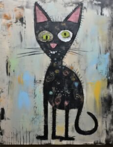 One-Eyed Black Cat with a Playful Grin