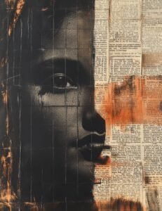 Half-Face Noir with Newspaper Print
