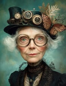 Steampunk Grandmother with Butterfly Hat
