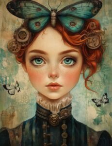 Steampunk Girl with Butterfly and Gears