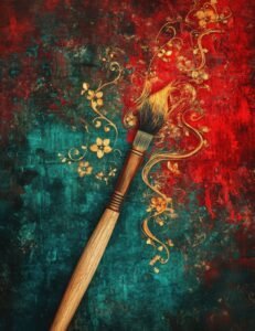 Dreamlike Paintbrush with Floral Swirls