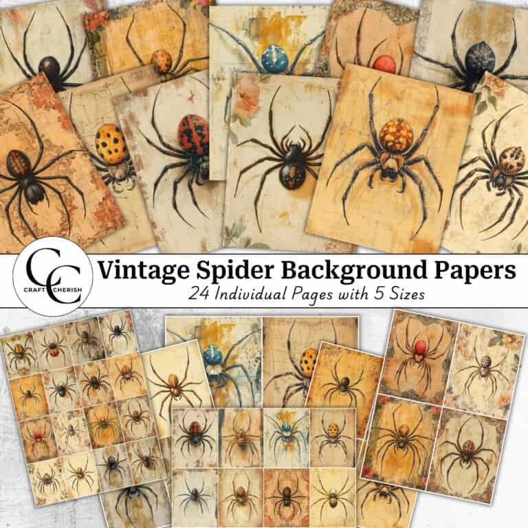 24 Vintage Spider Background Paper Images, Junk Journal Pages, Antique Printable, Collage Sheet, Scrapbook Page, High Quality Digital Download