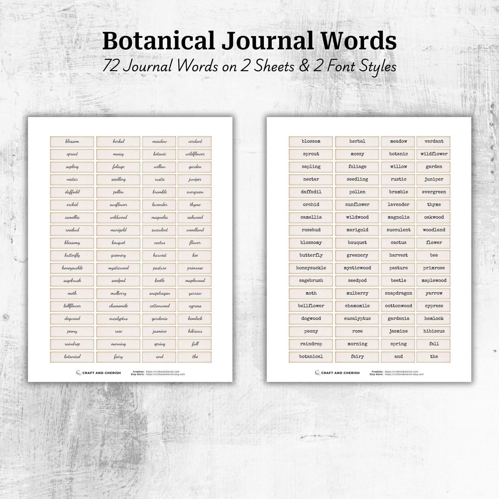 Botanical Journal Words, Botanical Scrapbook Word Tags, for Junk ...