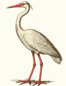 Tall White Heron with Red Beak