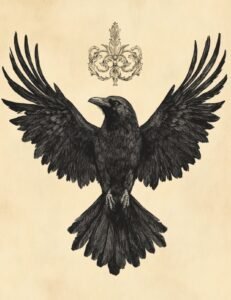 Regal Black Raven with Crown Motif