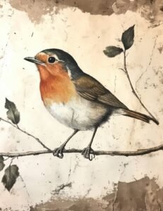 Orange-Chested Robin on Marble Texture