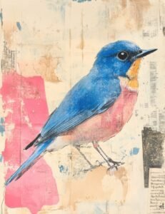 Bluebird with Collaged Pastels