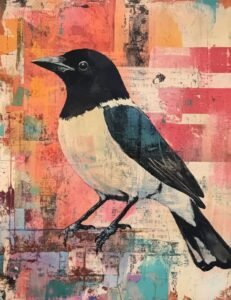 Magpie with Coral Abstract