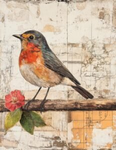 Robin with Red Flower Accent