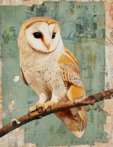 Gentle Barn Owl with Green Blueprint