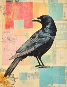 Black Crow with Abstract Color Blocks