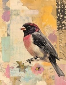 Blush Finch with Floral Paper Layers