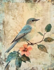 Bluebird on Delicate Floral Branch