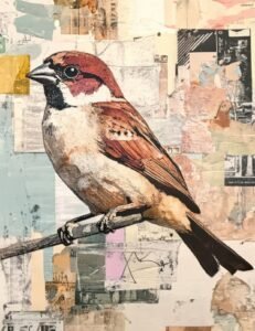 Sparrow with Faded Collage Snippets