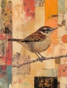 Soft Brown Wren on Vintage Map Bits