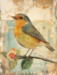 Robin with Floral Accent