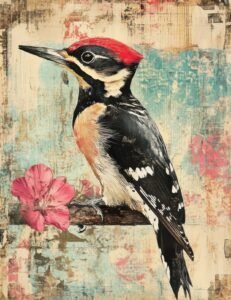 Woodpecker with Pink Bloom