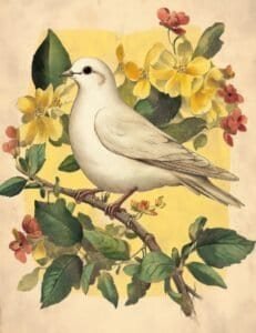 White Dove with Yellow Blossoms