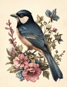 Bluebird with Berry Florals